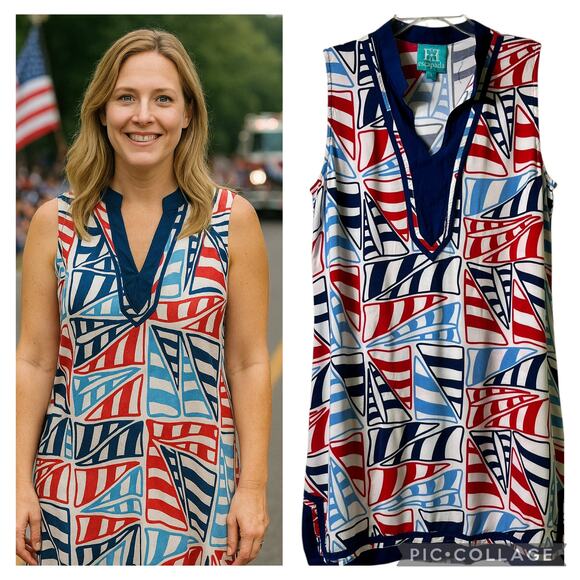 Escapada Sleeveless Summer Shift Dress House Dress‎ Resort Patriotic L (2834) - Picture 1 of 5